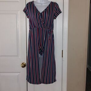 Girls Pinc Premium super soft navy red white striped dress SZ 14